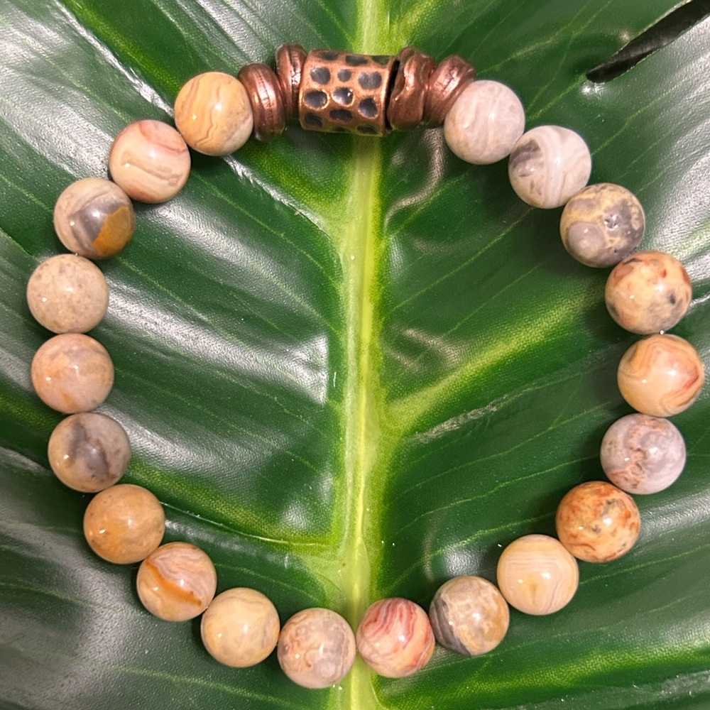 crazy lace agate & copper 8mm handmade beaded bracelet